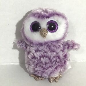 Ty Beanie Boos Moonlight Owl Plush Purple White Glitter Eyes Stuffed Animal